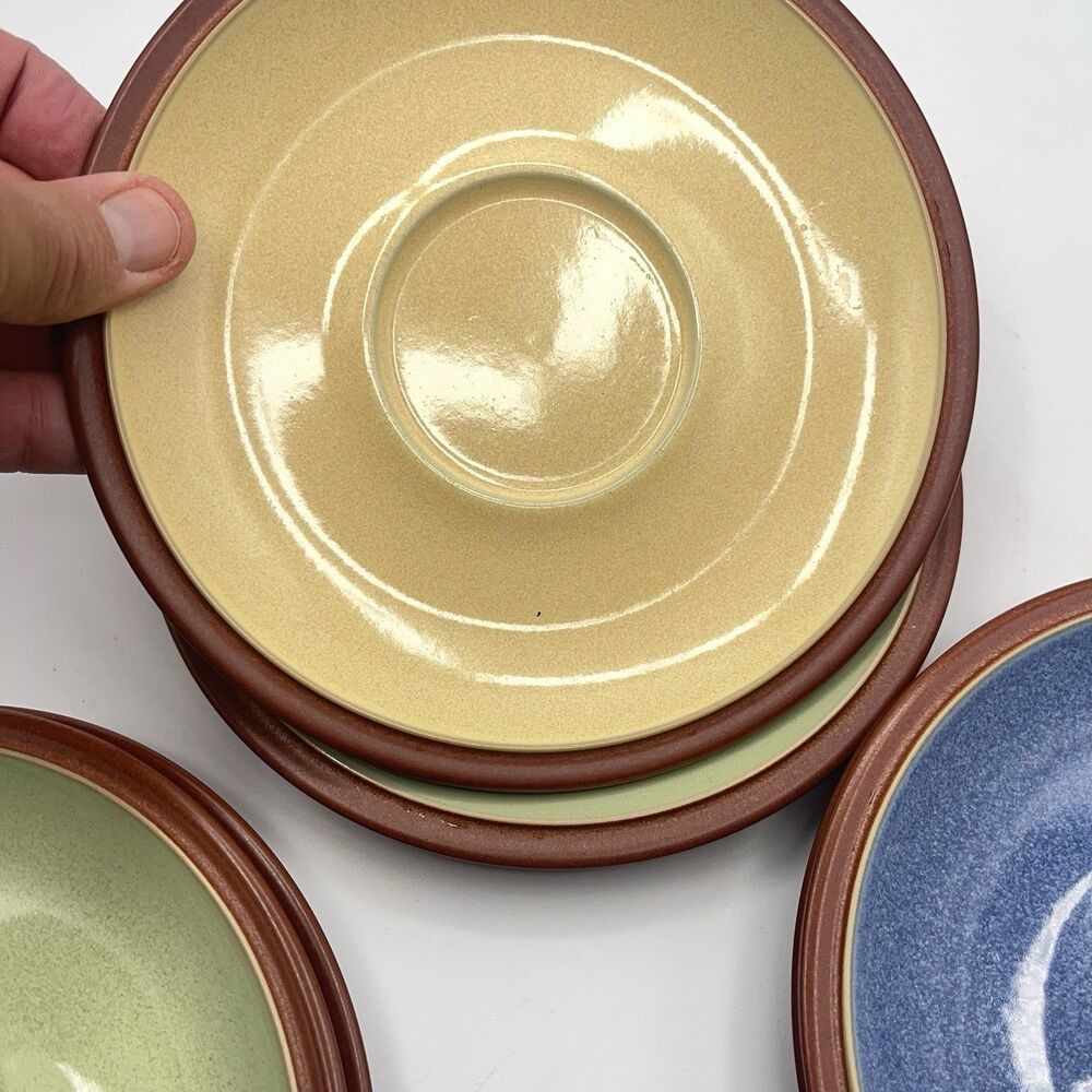 Denby Juice Yellow, Green And Blue Saucer Set for Breakfast Cup England Set Of 6 - Picture 6 of 11